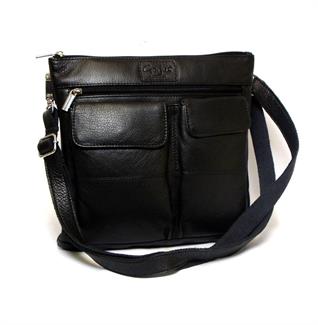leather double front pocket across body bag