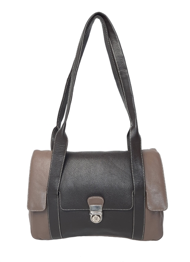 Taupe leather flap over handbag