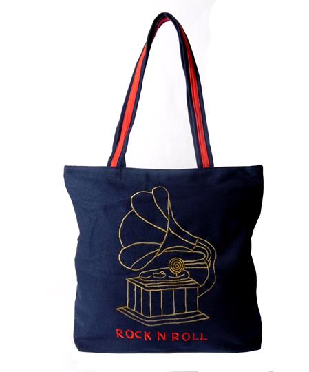 Navy Blue Rock N Roll Canvas shopper