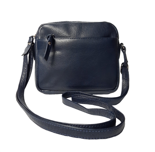 Navy Blue small leather front zip pocket across body bag