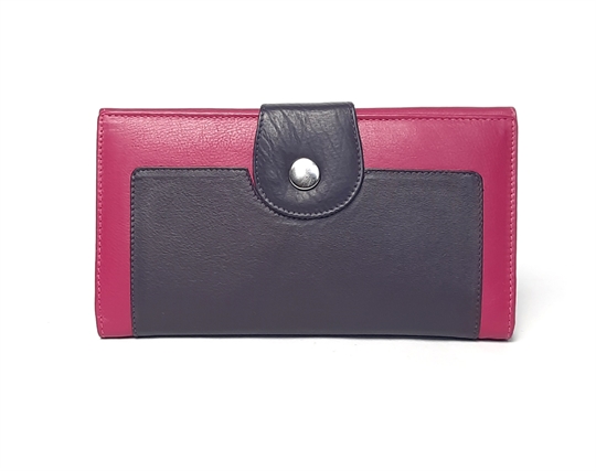 Pink Real leather button loop purse