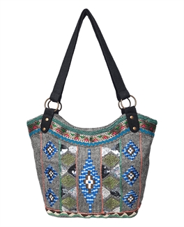 diamonds embroidered tweed bucket shoulder bag