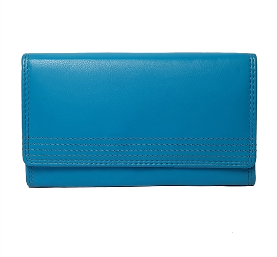 Turquoise Real leather flap over purse