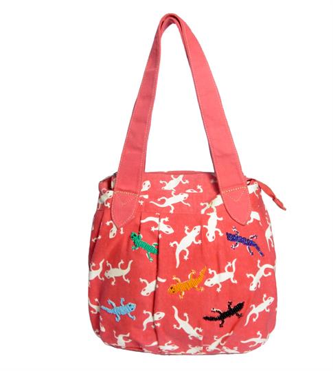 Red Gecko print canvas bag