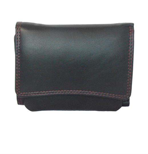 Black Real leather curved front flap purse