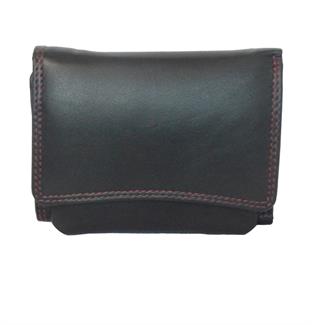 Real leather curved front flap purse