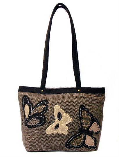 Brown Herringbone butterflies mini shopper