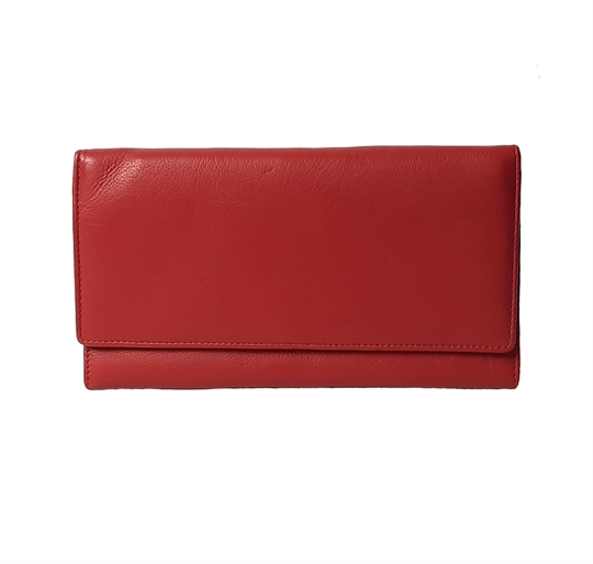 Red leather flap over purse