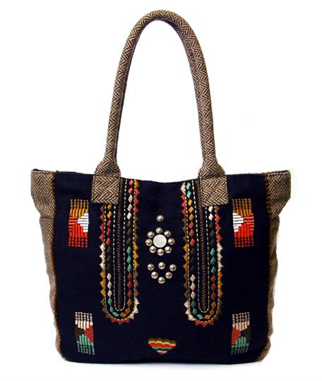 Brown Aztec felt shopper bag