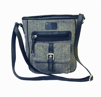 herringbone wool front pocket across body bag