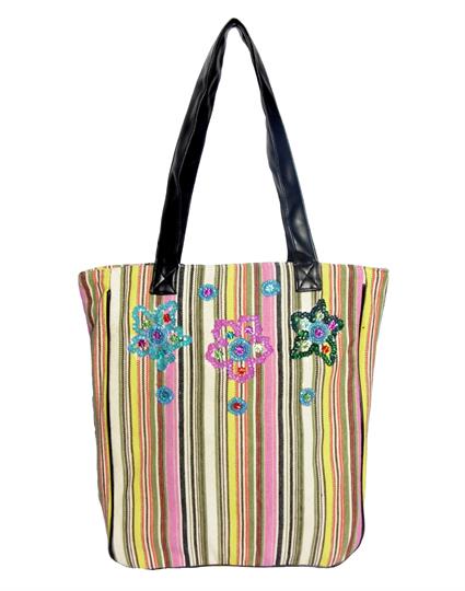 Pink Striped Canvas shopper bag