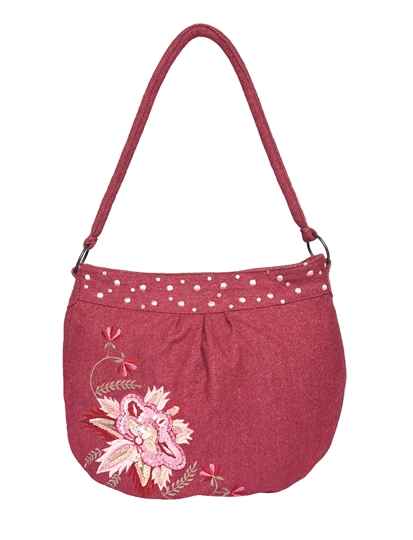 Pink tweed flower embellished hobo bag