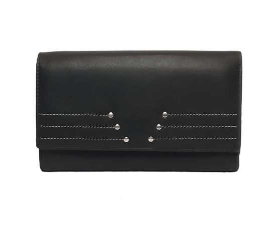 Black Real leather rivet and stitch detail purse