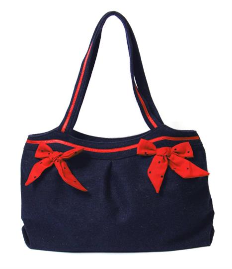 Navy Blue Bows felt bag