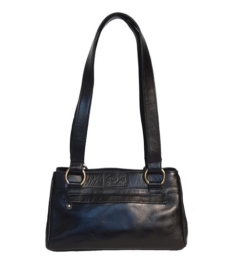 Black small leather front zip pocket bag