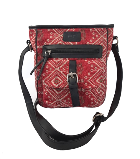 Red Jewel tapestry front pocket across body bag