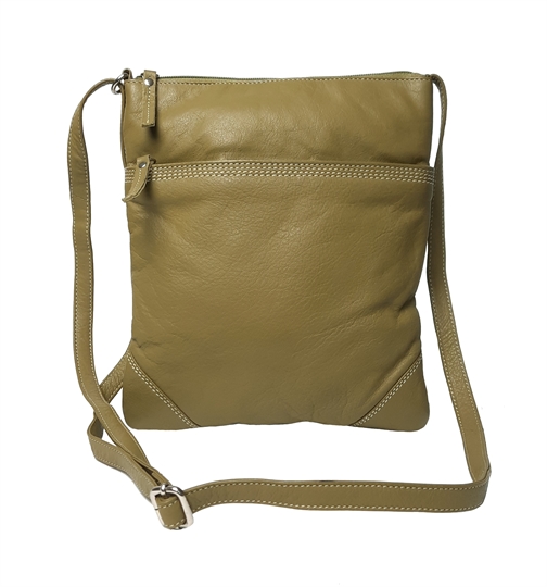 Green leather stitch across body bag