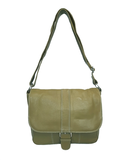 Green leather flap over across body satchel