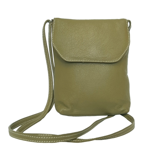 Green leather small flap over across body bag