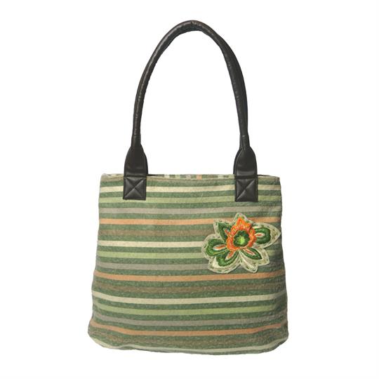 Olive multi rainbow stripe tote handbag