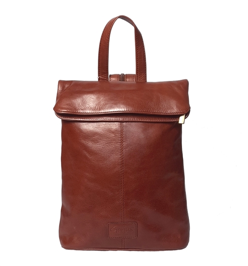 Women's brown leather backpack with adjustable straps