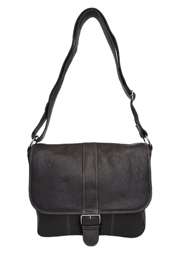 Brown leather flap over across body satchel