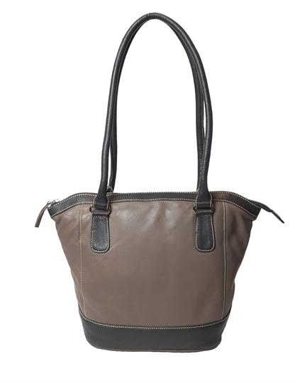 Taupe leather two tone tote bucket bag