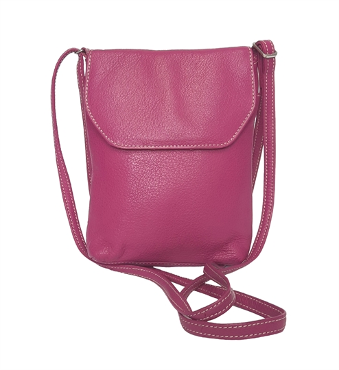 Pink leather small flap over across body bag