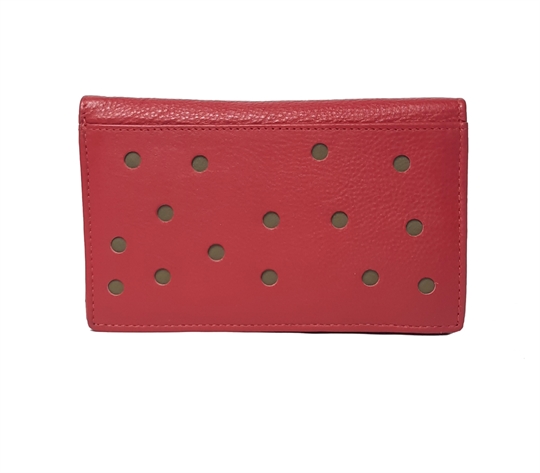 Red Real leather dots cut out purse