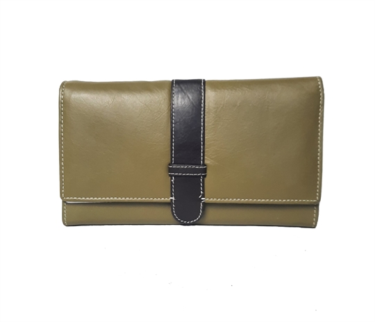 Green Real leather belt loop flap purse