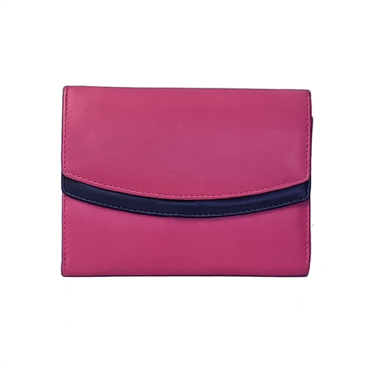 Pink Real leather double curved flap purse