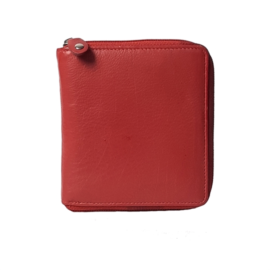 Red leather all around zip purse