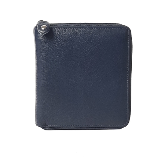 Navy Blue leather all around zip purse